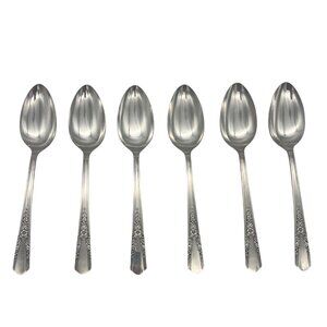 Oneida Simeon L & George H Rogers Jasmine 6 Oval Soup Spoons 7.25" Circa 1939